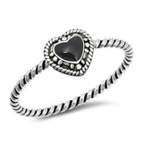 Black Onyx Fashion Rope Promise Heart Ring New .925 Sterling Silver Band Sizes 4-10