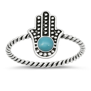 Turquoise Oxidized Rope Hamsa Hand Wholesale Ring New .925 Sterling Silver Band Sizes 4-10