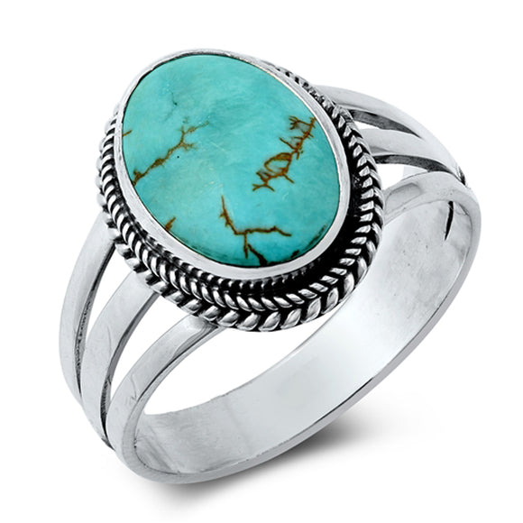 Turquoise Polished Ring New .925 Sterling Silver Band Sizes 6-10