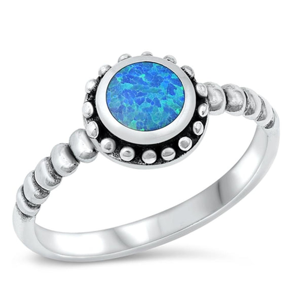 Round Bali Blue Lab Opal Beautiful Ring New .925 Sterling Silver Band Sizes 4-10