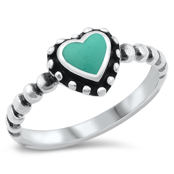 Cute Bali Promise Turquoise Heart Ring .925 Sterling Silver Band Sizes 5-10