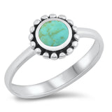 Dots Flower Halo Turquoise Ring New .925 Sterling Silver Band Sizes 5-10