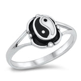 Retro Black White Yin Yang 90s Style Ring .925 Sterling Silver Band Sizes 5-10