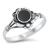 Round Black Onyx Polished Boho Ring New .925 Sterling Silver Band Sizes 4-10