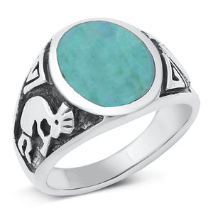 Turquoise Kokopelli Ring New .925 Sterling Silver Band Sizes 6-13