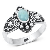 Larimar Bali Artistic Crest Cute Ring New .925 Sterling Silver Band Sizes 6-10