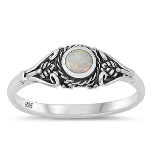 Sterling Silver White Lab Opal Bali Ring