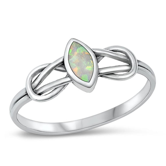 Sterling Silver White Lab Opal Knot Ring