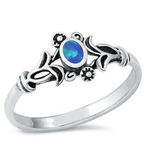 Sterling Silver Blue Lab Opal Ornate Ring