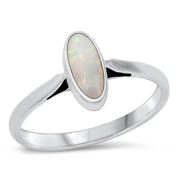 Sterling Silver White Lab Opal Oval Ring