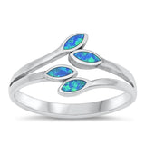 Sterling Silver Blue Lab Opal Leaves Ring