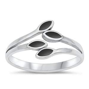 Sterling Silver Black Onyx Leaves Ring