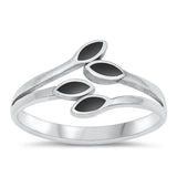 Sterling Silver Black Onyx Leaves Ring