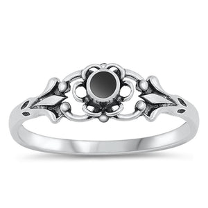 Sterling Silver Black Onyx Flower Ring