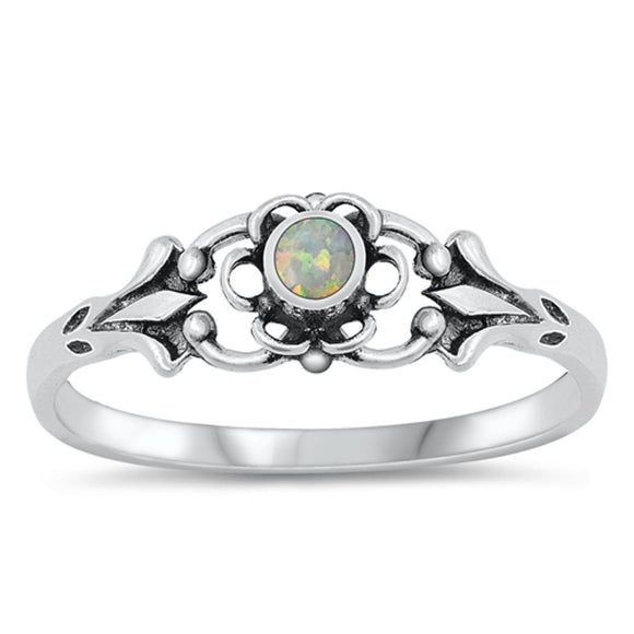 Sterling Silver White Lab Opal Flower Ring