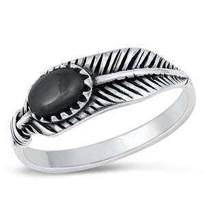 Sterling Silver Black Onyx Feather Ring