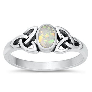 Sterling Silver White Lab Opal Celtic Knot Ring