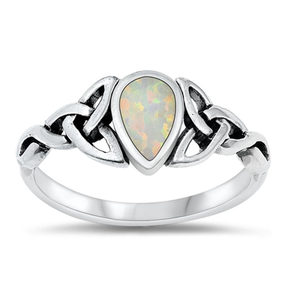 Sterling Silver White Lab Opal Celtic Ring