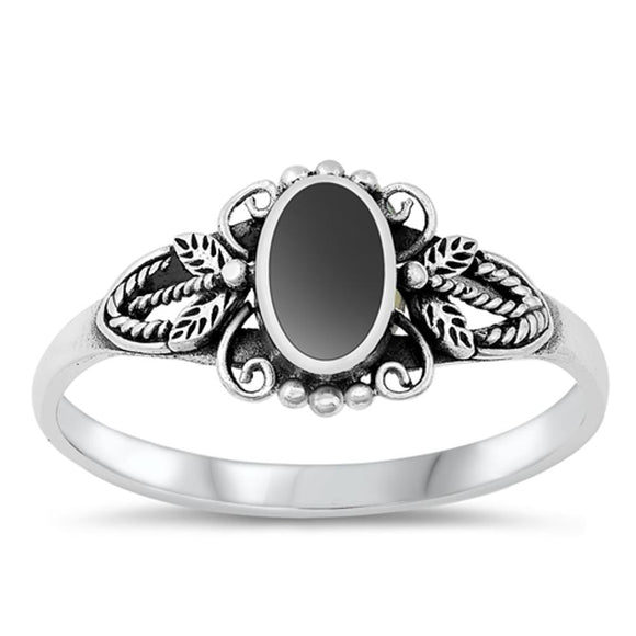 Sterling Silver Black Onyx Bali Ring