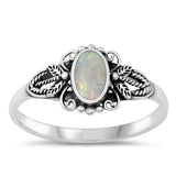 Sterling Silver White Lab Opal Dragonfly Ring