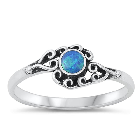 Sterling Silver Blue Lab Opal Swirl Heart Ring