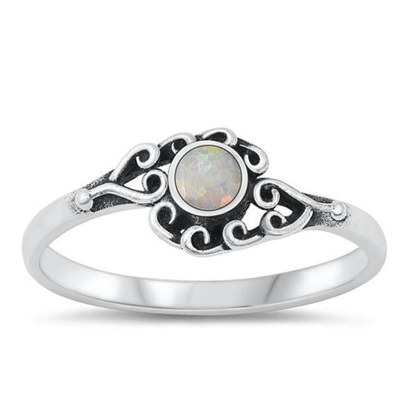 Sterling Silver White Lab Opal Swirl Heart Ring