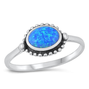 Sterling Silver Blue Lab Opal Bali Ring