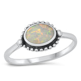 Sterling Silver White Lab Opal Bali Ring