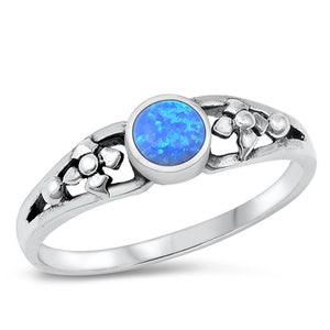 Sterling Silver Blue Lab Opal Flower Ring