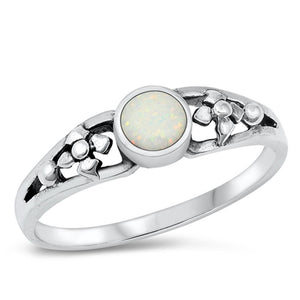 Sterling Silver White Lab Opal Flower Ring