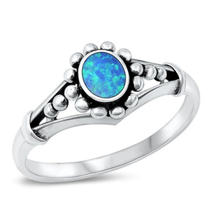 Sterling Silver Blue Lab Opal Bali Ring