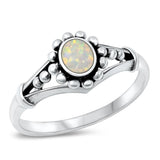 Sterling Silver White Lab Opal Bali Ring