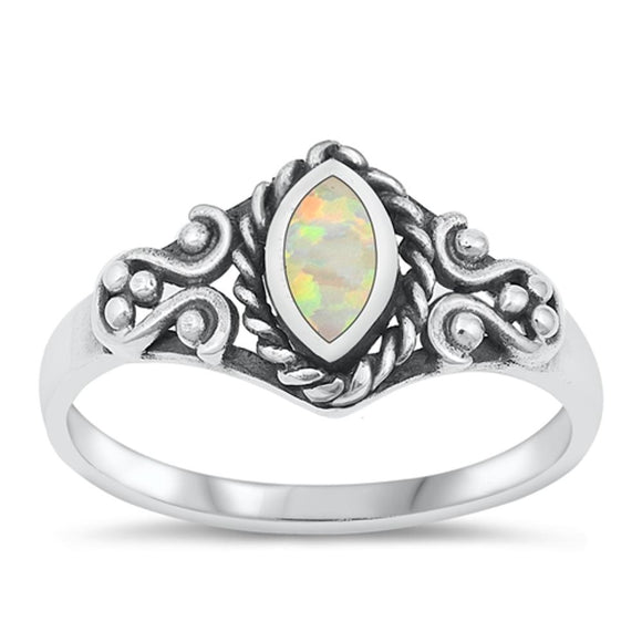 Sterling Silver White Lab Opal Bali Ring