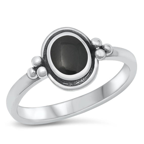 Round Halo Bali Black Onyx Polished Ring .925 Sterling Silver Band Sizes 4-10