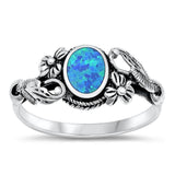 Sterling Silver Blue Lab Opal Flower Ring