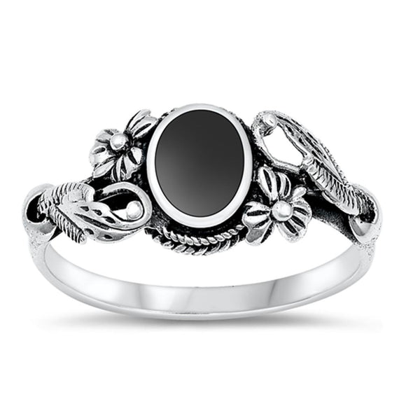 Sterling Silver Black Onyx Flower Ring