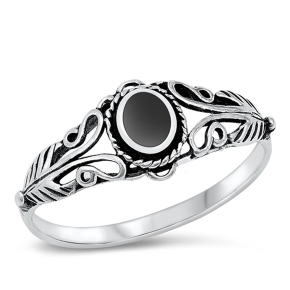 Sterling Silver Black Agate Boho Ring