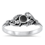 Sterling Silver Black Onyx Leaf Ring