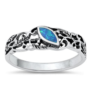 Sterling Silver Blue Lab Opal Leaf Ring