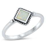 Sterling Silver White Lab Opal Bali Ring