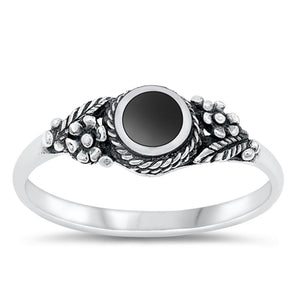 Sterling Silver Black Onyx Flower Ring