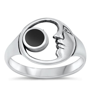 Sterling Silver Black Onyx Moon Ring