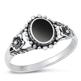 Sterling Silver Black Onyx Flower Ring