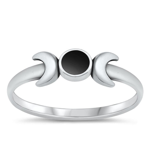 Sterling Silver Black Onyx Moon Ring