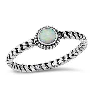 Sterling Silver White Lab Opal Miami Cuban Ring