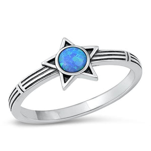 Sterling Silver Blue Lab Opal Star Ring