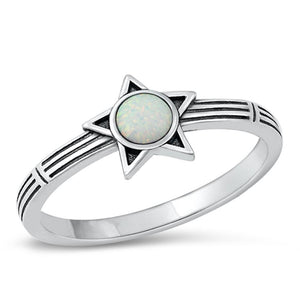 Sterling Silver White Lab Opal Star Ring