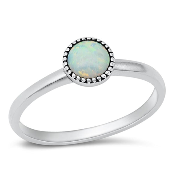 Sterling Silver White Lab Opal Bali Ring