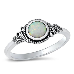 Sterling Silver White Lab Opal Bali Ring