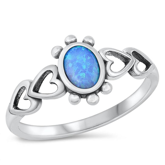 Sterling Silver Blue Lab Opal Heart Ring